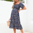 thumbnail image 4 of MEZZALL Robe Femme Florale à Encolure Carrée Robes Midi Robe de Maternité Enceinte Décontractée Robe Trapèze Longue Fluide à Smocks Robe Classique Tenue Quotidienne S, 4 of 5