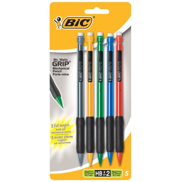 Porte-mine BIC Pencil Extra Comfort, pointe moyenne (0,7 mm), corps colorés assortis, 5 unités, idéal pour écrire au quotidien