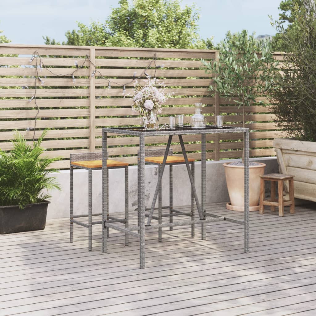 vidaXL Bar Table with Glass Top Grey 110x70x110 cm Poly Rattan