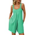 thumbnail image 2 of Yanlir 2025 Spring Summer Rompers for Women's Fashion Solid Round Neck Overalls Elastic Strap Sleeveless Pockets Short Jumpsuit(Mint Green#1,L), 2 of 7