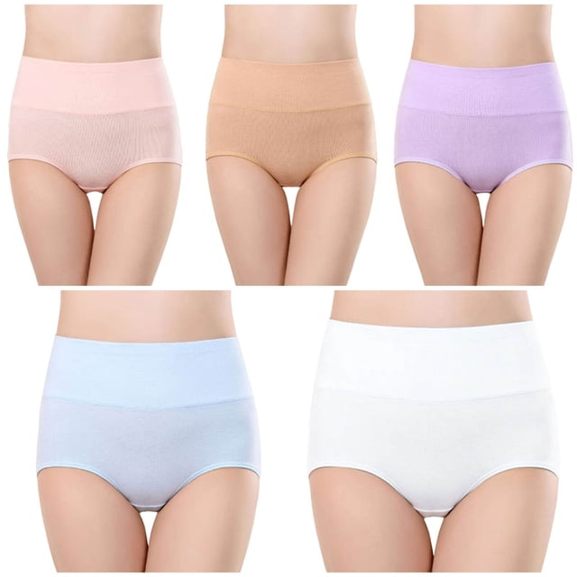 Plebaso Womens High Waisted Cotton Underwear Full Coverage Ladies Panties Multipack Regular and Plus Size