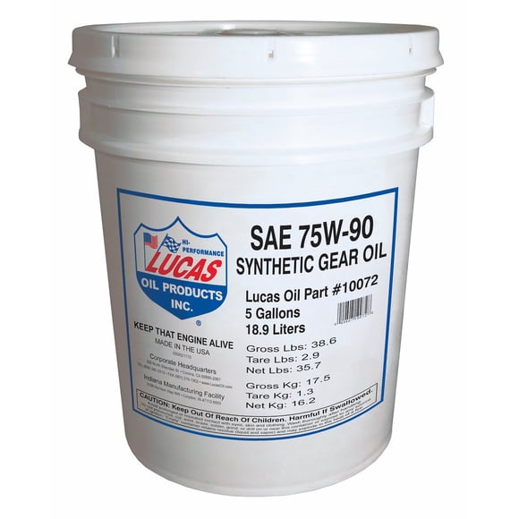 Lucas Oil Gear Oil 10072 SAE 75W-90; Synthetic; 5 Gallon Pail; Single