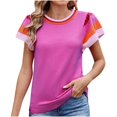 thumbnail image 1 of Pisexur Hauts pour Femmes Confort Printemps Hauts pour Femmes Nouveau Col Rond Tricot Design Color-Block Hauts Décontractés pour Femmes Chandail à Manches Courtes Doux, Hauts Mignons pour Femmes, 1 of 6