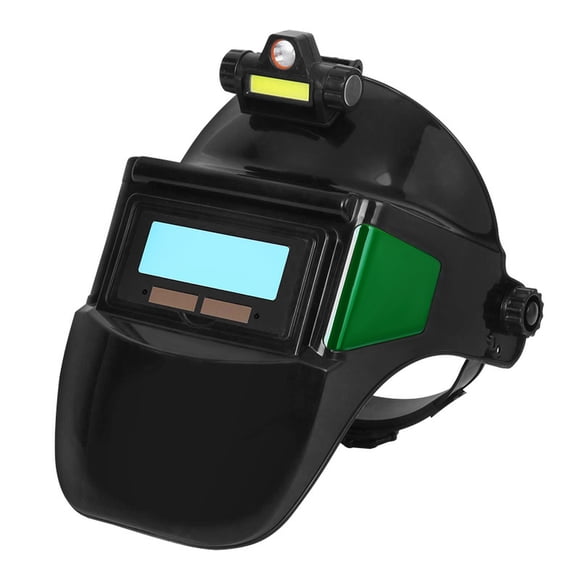 yeacher Auto-Darkening Solar-Powered Welding Helmet with LED Headlamp, 180° Flip-Up Design, Adjustable Headband, True-Color Lens, Dual Side Windows, 400mAh Battery, Includes Charging Cable