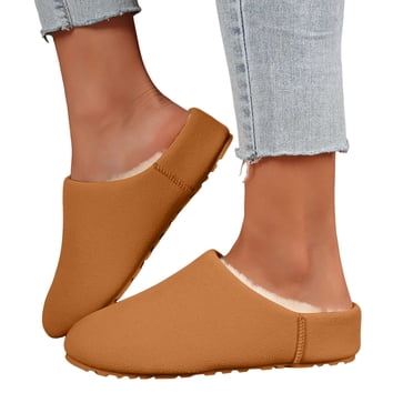 Dakaela Pantoufles de Maison pour Femmes en Suède Doublées de Molleton à Enfiler Sabots Mules Semelle en Caoutchouc Intérieur Extérieur Chaussures d'Hiver Brun 8.5