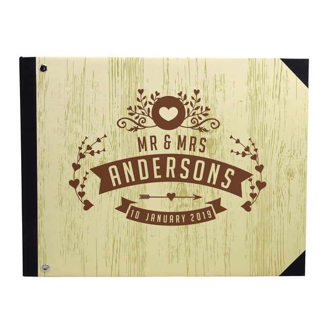 Darling Souvenir Yellow Wooden Texture Printed Hardbound Cover Guestbook For Wedding Guest Sign In Book Registry-9 x 12 Inches