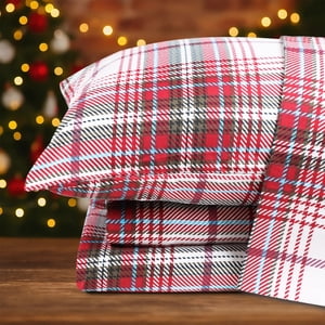 Hitime King Size 4-Piece Christmas Sheet Set - Ultra Soft & Breathable Polyester Bed Sheets, All Season Cooling Bedding with Deep Pockets, Wrinkle & Fade Resistant (Christmas Plaid)