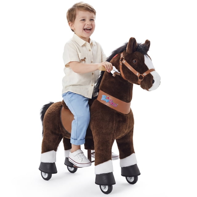 PonyCycle Ride-On Horse Toy for Kids, Plush Riding Pony with Sound & Hand Brake, Kid-Powered, Ages 3–4, Chocolate, Ux321