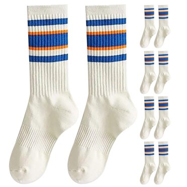 WEAIXIMIUNG Chaussettes Duveteuses pour Femmes Automne Hiver Femmes Garder au Chaud à Rayures Imprimées Tricot Mi-Bas Femme Chaussettes Décontractées 5 Paires