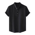 thumbnail image 1 of cfhntfmh Cotton Linen Shirts for Men Summer Short Sleeve Button up Beach T-Shirts Lightweight Solid Collared Tops, 1 of 7