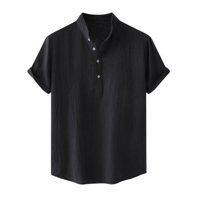 cfhntfmh Cotton Linen Shirts for Men Summer Short Sleeve Button up Beach T-Shirts Lightweight Solid Collared Tops