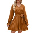 thumbnail image 2 of Gspmoly Robe pour Femmes, Robe Décontractée pour Femmes à Manches Longues, Couleur Unie, Col en V, Jupe Courte, Robes Formelles pour Femmes jusqu'à 60 % de Rabais, 2 of 7