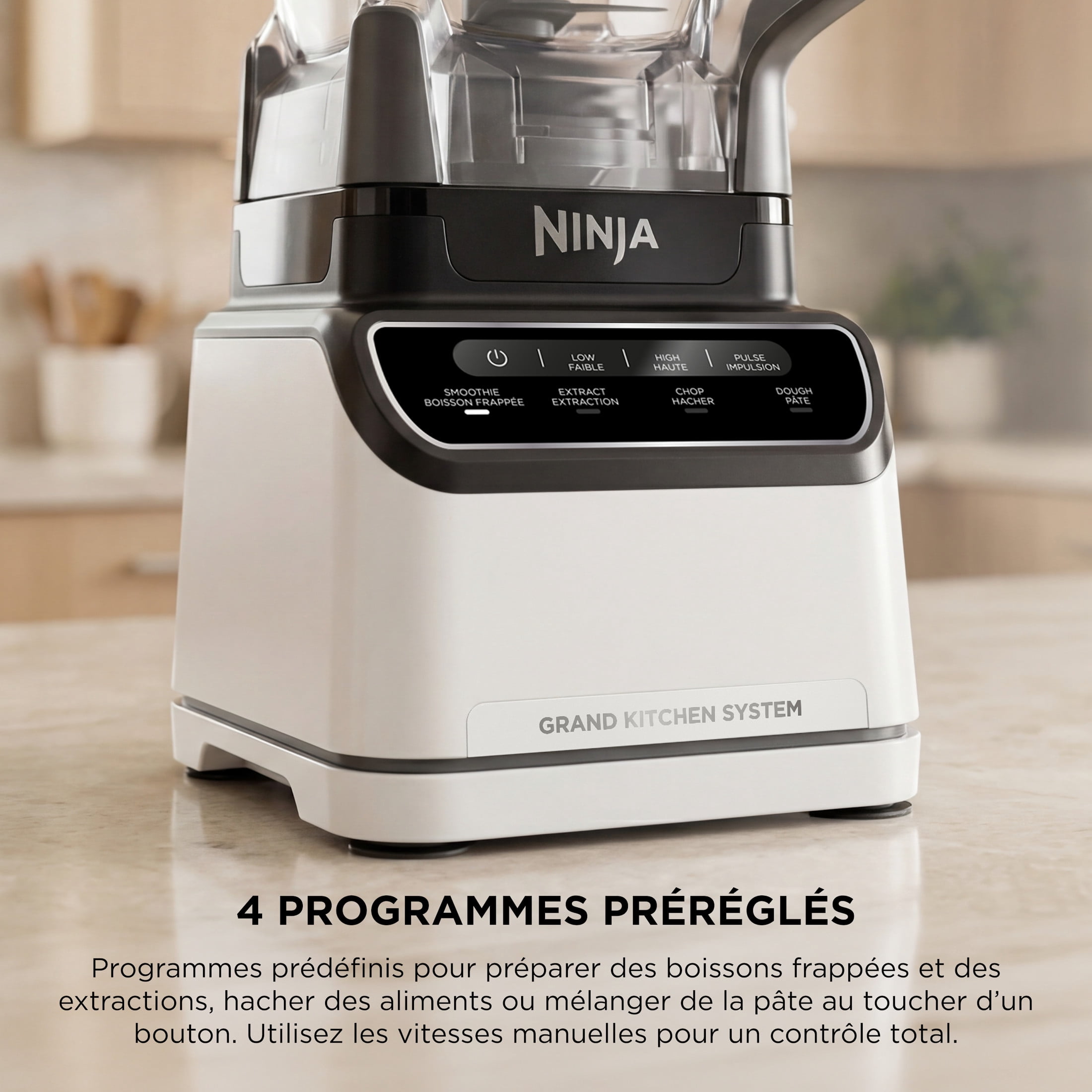 Système de cuisine Ninja Grand Mélangeur, Boisson frappée, Hachage, Pâte, 4 programmes préréglés, 3 vitesses, 1200 W, 72 oz (2,1 L), KS500C blanc