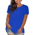 thumbnail image 1 of WTXUE T-Shirts à Manches Courtes, Chandails à Col Rond pour Femmes Chemises en Coton Chemises Amples T-Shirts Hauts Amples Unis / Décontractés pour Femmes Bleu 3TG, 1 of 8