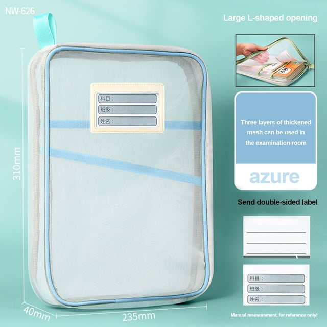 Vaidha L-shaped Subject Classification Bag Mesh File Bag Thickened Subject Bag Exam Paper Book Storage Bag