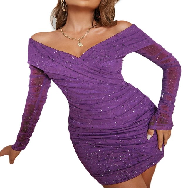 Robe Formelle Moulante à Sequins pour Femmes Robe de Soirée Épaules Dénudées Froncée