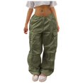 thumbnail image 1 of Bmisegm Women's Plus Size Tethered Straight Cargo Pants, Green, L, 1 of 9