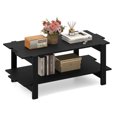 thumbnail image 1 of Costway Table Basse à 2 Niveaux Table Centrale Irrégulière avec Étagère de Rangement Ouverte Table de Cocktail Noir, 1 of 10