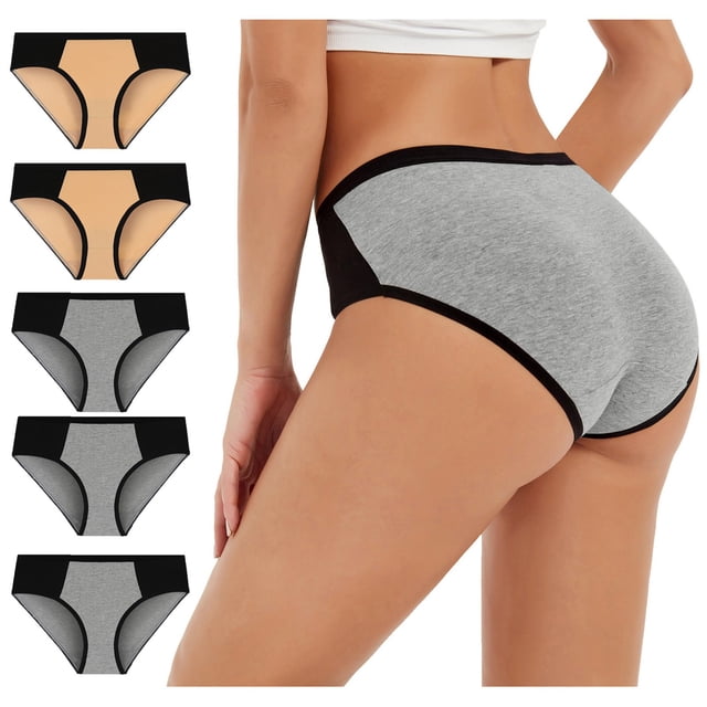 WTXUE Intimates | Cotton Underwear for Women Bladder Control Underwear for Women Solid Panties Patchwork Color Briefs Ladies Underwear Panties | Ladies Panties 5-Pack Plus XXL