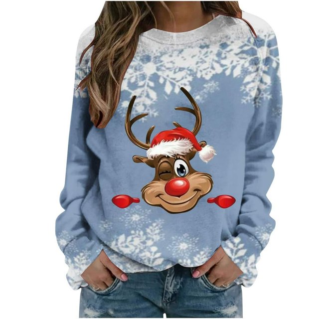 Femmes Pulls- Pull- Épaule Drop Col Rond Manches Longues Noël Tricot Sweat-Shirts Floraux Décontractés Tops pour Automne/printemps/hiver Rouge L