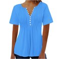 thumbnail image 1 of Blouses pour Femmes Haut Imprimé à Col en V Boutonné à Manches Courtes pour Femmes, 1 of 1
