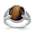 thumbnail image 1 of 925 Sterling Silver Rhodium-plated Tigers Eye Quartz and Diamond Ring, 1 of 2
