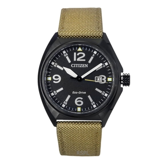 Citizen Eco-Drive Green Nylon Strap Black Dial AW1575-08E 100M Men's Watch