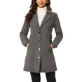 thumbnail image 1 of INSPIRE CHIC Veste en Denim Longue pour Femme à Revers Cranté, Manches Longues, Boutonnée, Ceinturée, TP Noir Gris, 1 of 6