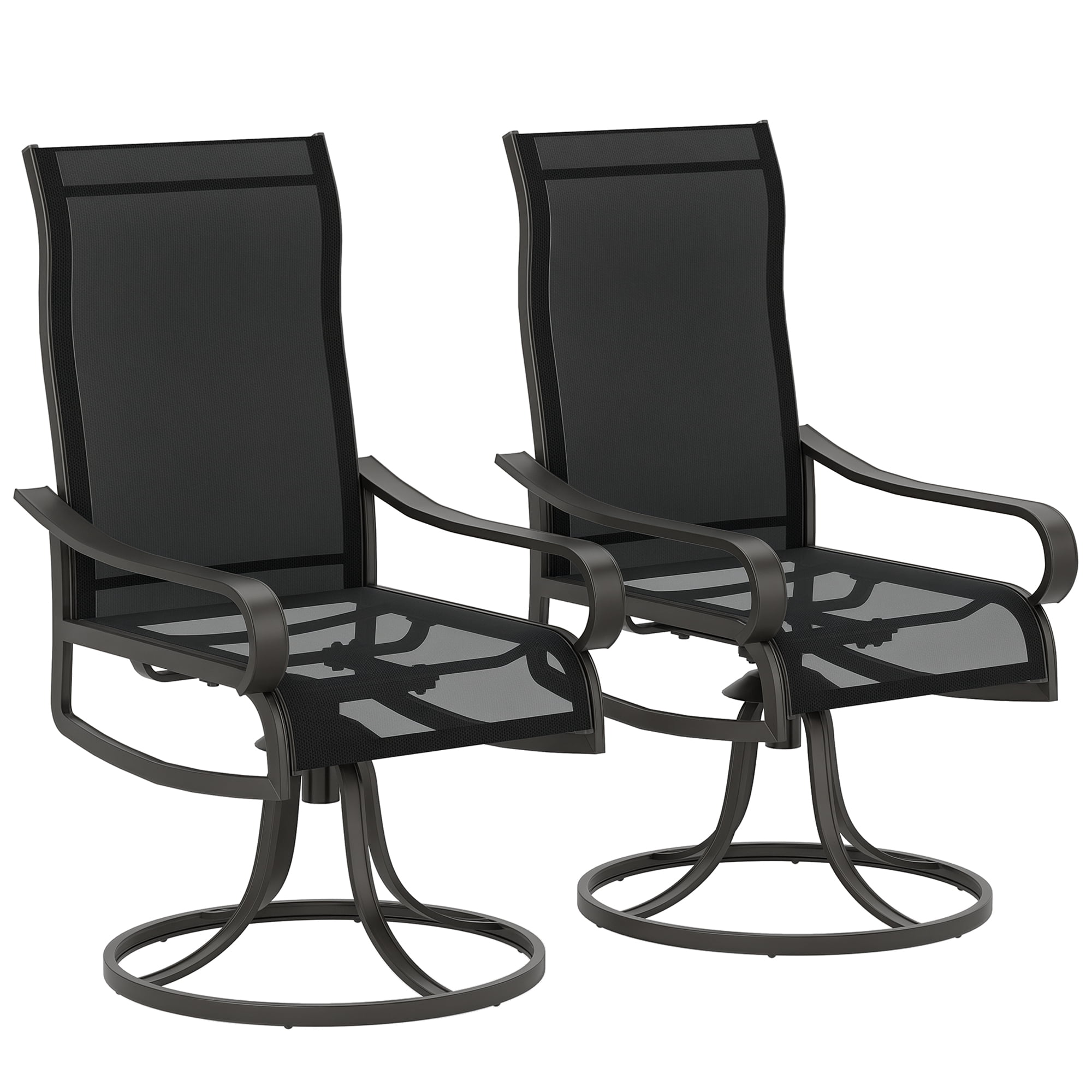 Outsunny Patio Swivel Chairs w/ Mesh Fabric Seat Rocking Chairs, Black