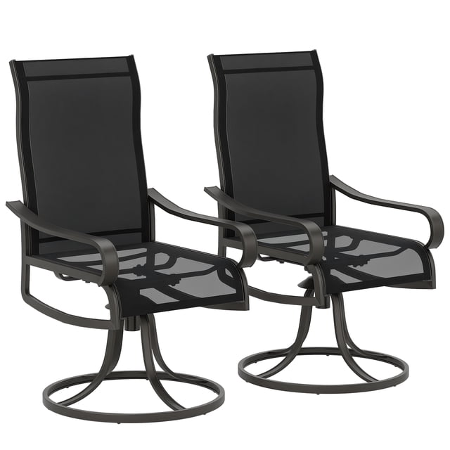 Outsunny Patio Swivel Chairs w/ Mesh Fabric Seat Rocking Chairs, Black