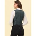 thumbnail image 4 of INSPIRE CHIC Veste Sans Manches à Carreaux Extensible Asymétrique à Col en V Taille Cintrée avec Boutons Noir G, 4 of 5