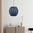 thumbnail image 4 of Abat-jour de Lampe Suspendue Style Rétro Luminaire Abat-Jour en Rotin pour Salon Rond Bleu, 4 of 8