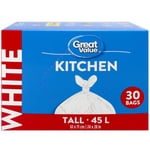 Great Value Tall Kitchen Garbage Bags, 45L , 30bags