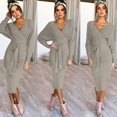 thumbnail image 2 of RKSTN Robe Chandail pour Femmes Mode Tricotée à Manches Longues à Col en V Aguichant Moulante aux Hanches Chaude Robe Maxi Couleur Unie Ajustée Robes d'Automne pour Femmes 2023, 2 of 9