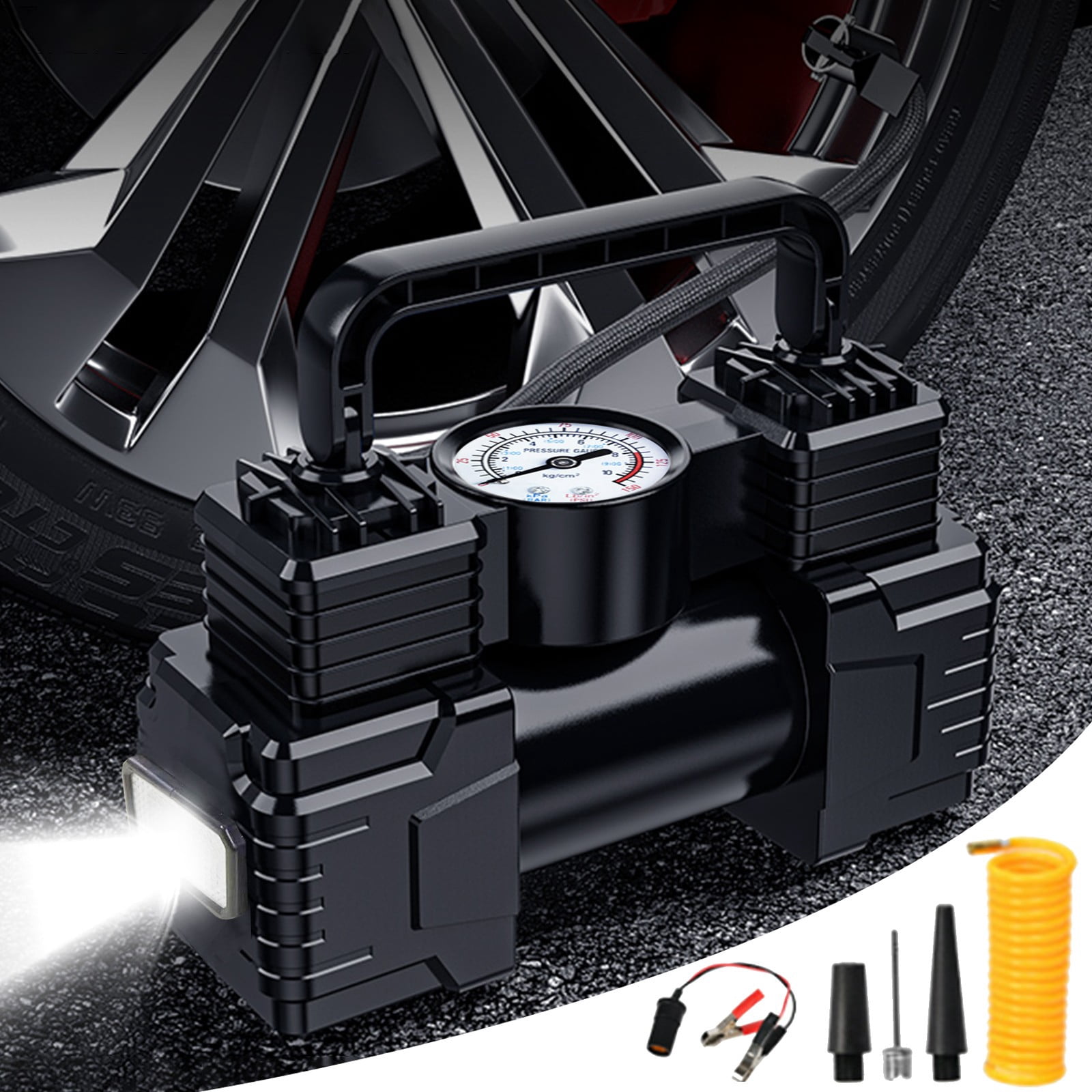 Birdeem Car Tire Inflator, Portable Tire Inflator for Car, Double-Cylinder Pointer Models Car Pump Portable High-Power Car Tire Pump 12V Multi-Function High-Pressure Tire Inflator Pump, Car Tire Pump
