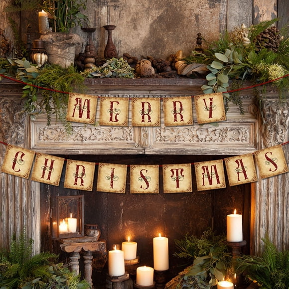 Amzcrzy Home and kitchen, Home Decoration, Holiday Decoration, Christmas Letter Banners Pull Flag Party Scene Layout Decoration Pull Flower Supplies, Paper string flags
