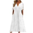 thumbnail image 1 of JUNWELL Aubaines 2024 Tendance Robe Mi-Mollet à Manches Courtes à Col en V pour Femmes Mode Femme Été Décontractée Robe Longue à Boutons Bleu 4, 1 of 6