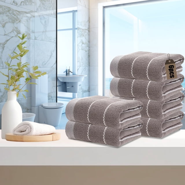 6 Piece Soft Absorbent Cotton Towel Set | 27x12 Inch Hand & Face Towels | Multipurpose for Gym, Spa, Beauty & Home | White, Blue, Coffee Colors