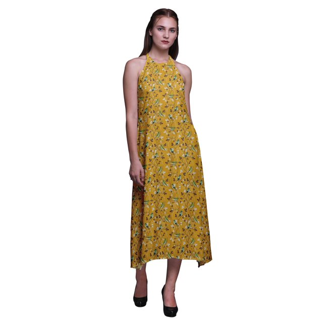 Bimba Robe de Plage d'Été pour Femmes, Dos Nu, Col Licou, à Imprimé d'Oiseaux - Medium