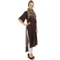 thumbnail image 2 of Bimba Kurti Brun en Rayonne pour Femme, Ourlet Asymétrique, Kurta de Designer avec Foulard - 18, 2 of 8