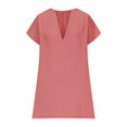 thumbnail image 4 of Amzcrzy Robes pour Femmes Grande Taille Robes P-5TG Tendance Couleur Unie Robes d'Été pour Femmes Col en V Manches Courtes Robe d'Été Décontractée Plissée Surdimensionnée Mini-Robe, 4 of 8