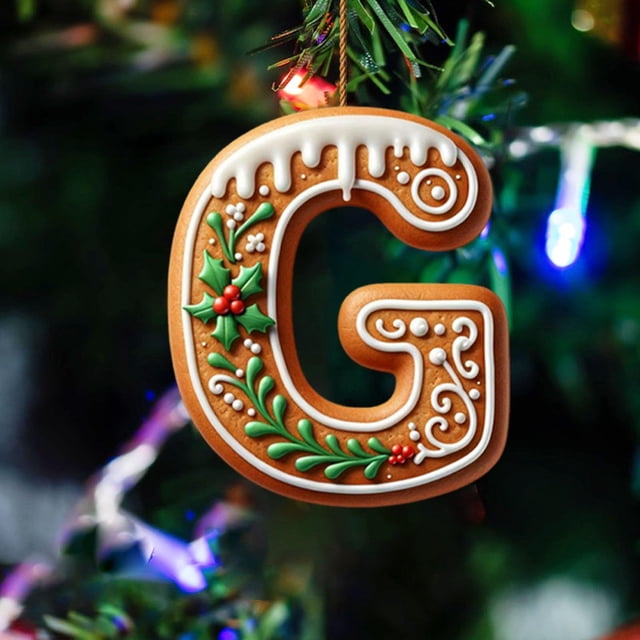 26 Alphabet Ornaments For Christmas Tree Candy Cane Initial Letter M Pendant With Berries Pattern Mini Hanging Decorations For Party DIY Holiday Kitchen Towels Acrylic Snowflake Beads Easter