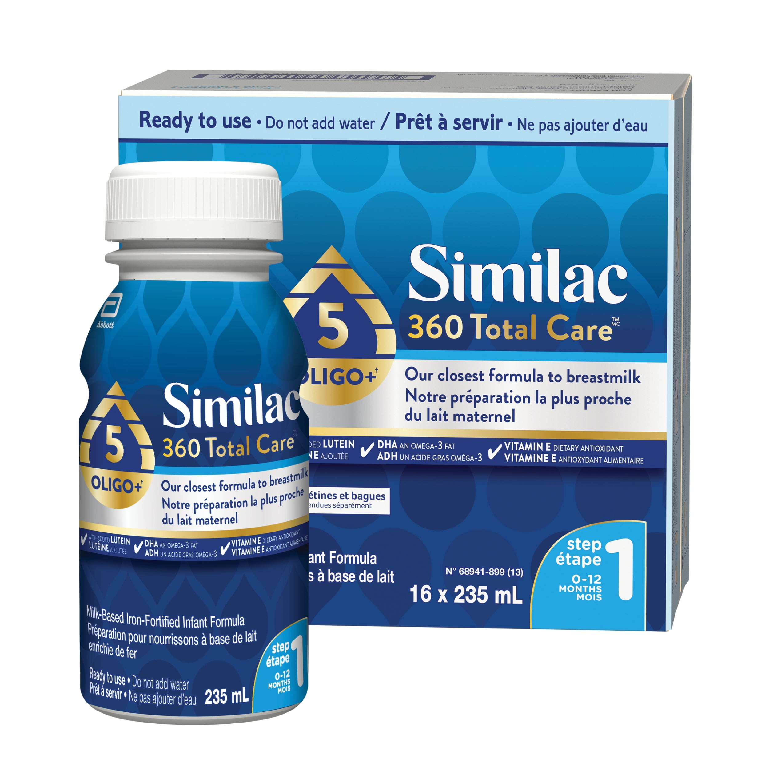 Similac 360 Total Care Step 1, Lait Maternisé, Préparation pour Nourrissons, Mélange de 5 oligosaccharides, 16x235mL Bouteilles Prêtes à Servir