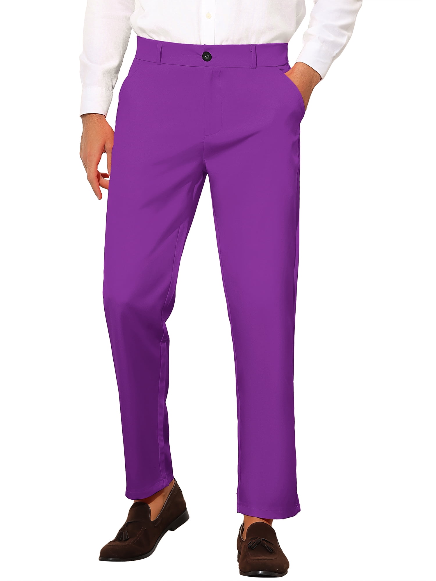 INSPIRE CHIC Men's Slim Fit Trousers Flat Front Solid Color Business Pants 32 Purple