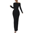 thumbnail image 3 of JGGSPWM Robe à une Épaule à Manches Longues pour Femmes Couleur Unie Froncée Sortie Nocturne Formelle Maxi Automne Invitée de Mariage Robes Noir m, 3 of 8