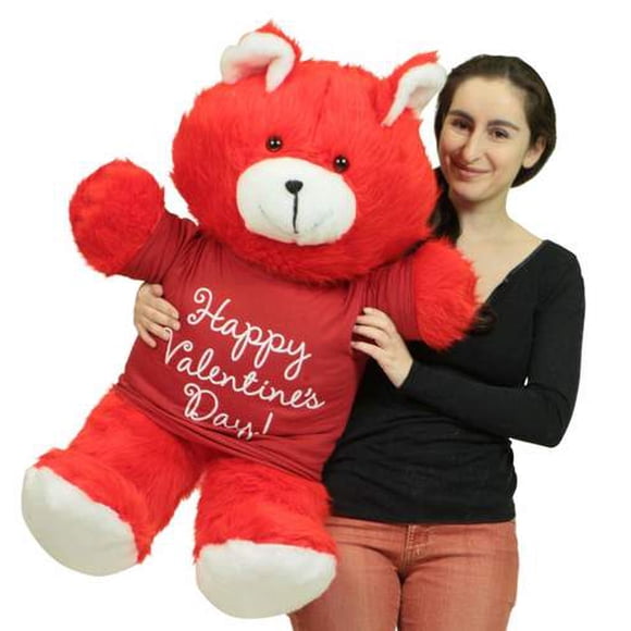Joyeuse Saint-Valentin Géant Rouge 36 Pouces Ours en Peluche Doux, Porte un T-Shirt Amovible pour Célébrer Vday
