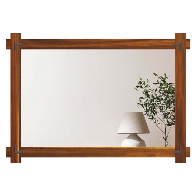 Costway 40 x 28.5 Inch Shatterproof Wall Mirror with Acacia Wood Frame & Vintage Rivet Design