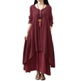 thumbnail image 2 of CHOK Robes d'Été Grande Taille pour Femmes à Manches Longues en Coton et Lin Décontractées Amples Unies Irrégulières Robe Maxi pour Femmes, 2 of 7