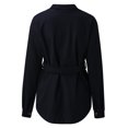 thumbnail image 3 of WEIYLL Womens Fleece Jacket Button Down Single Mid-Long Trench Belt Outwear Navy Fall Coats Size S, 3 of 5