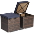 thumbnail image 4 of Costway 2 Pcs Poufs de Patio en Rotin Table d'Appoint Coffre de Rangement Repose-Pieds avec Coussins Bleu Marine, 4 of 10